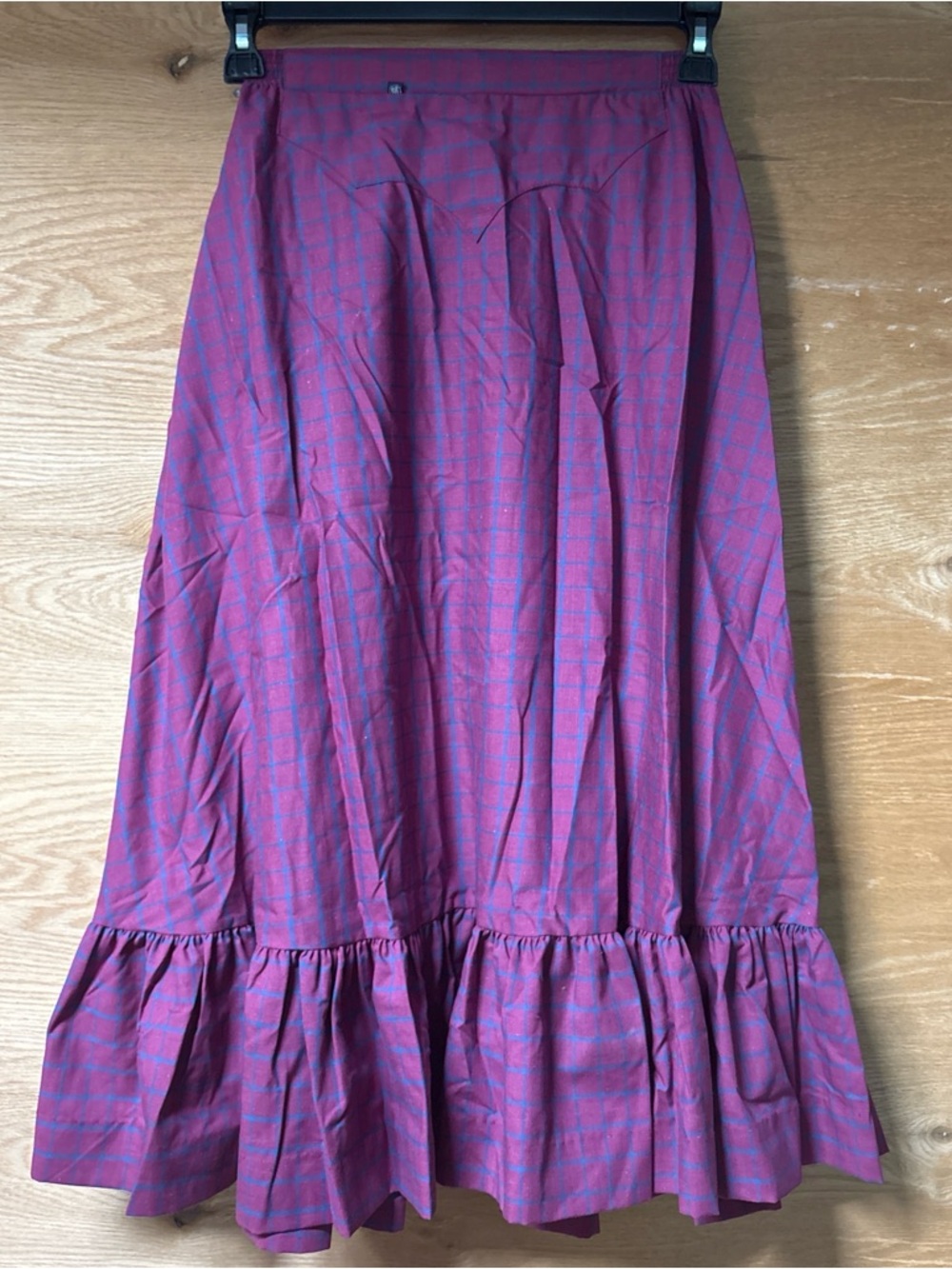 Vintage Women's Pink Plaid Ruffle-Hem Skirt